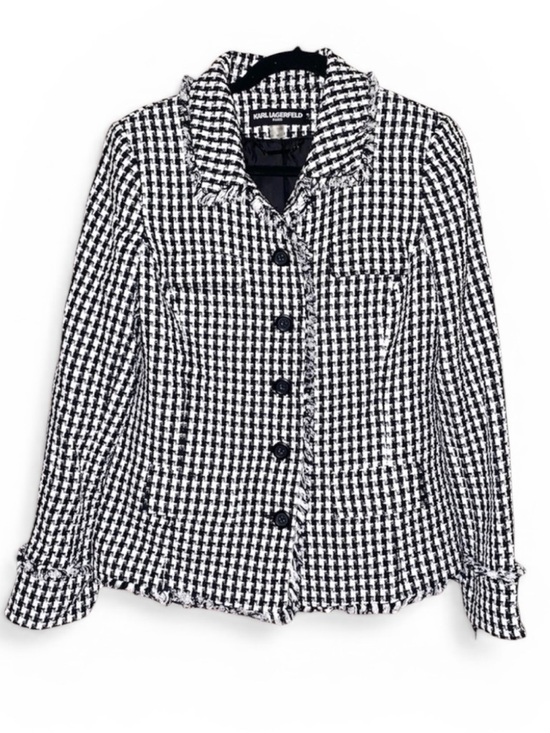 Karl Lagerfeld Jackets & Blazers - Karl Lagerfeld suit jacket, black & white, fringed edges, NWT! Women’s size 12